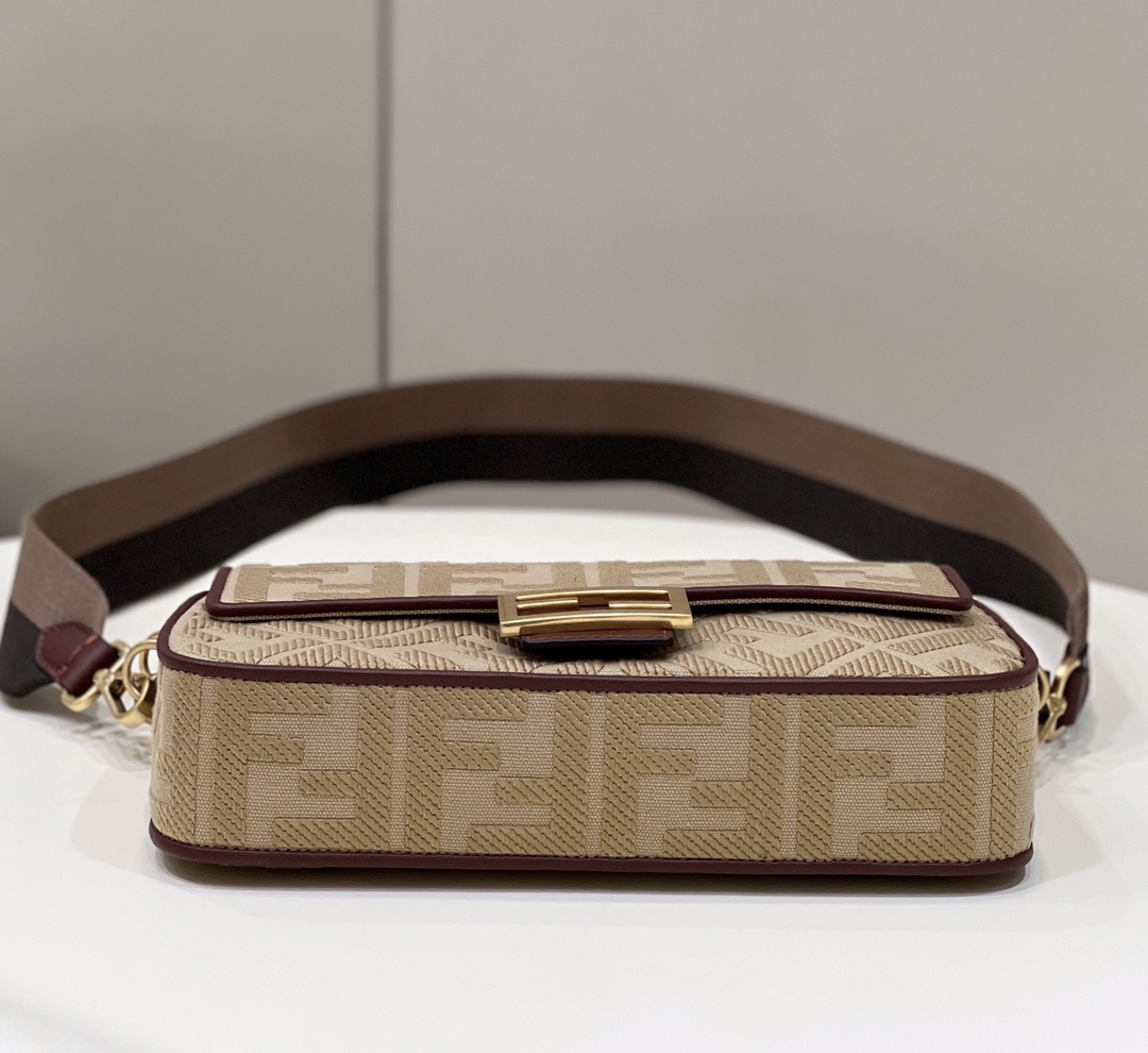 Fendi Medium Baguette FF Canvas Shoulder Bag Light Coffee